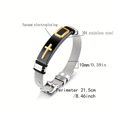 sleek cross titanium steel bracelet for men