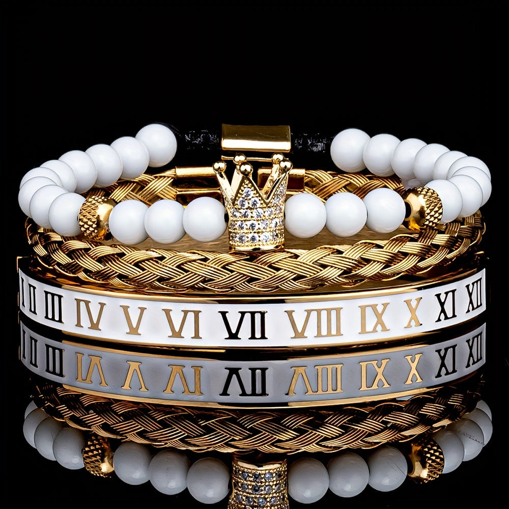 Luxurious Skull And Roman Numeral Bracelet for Men | Gold-Plated