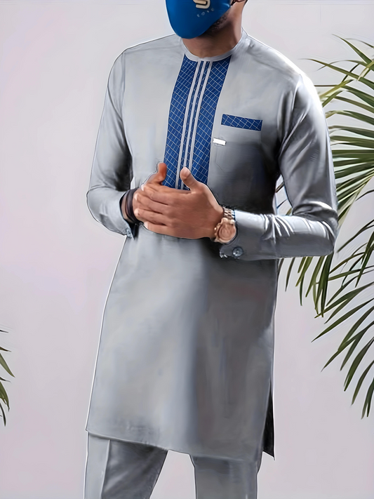 African men's kaftan outfit, cultural attire, custom-sized robe and trousers, traditional African clothing