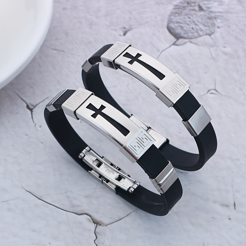 Cross Shaped Titanium Steel Boys Bracelet for Men | Metal