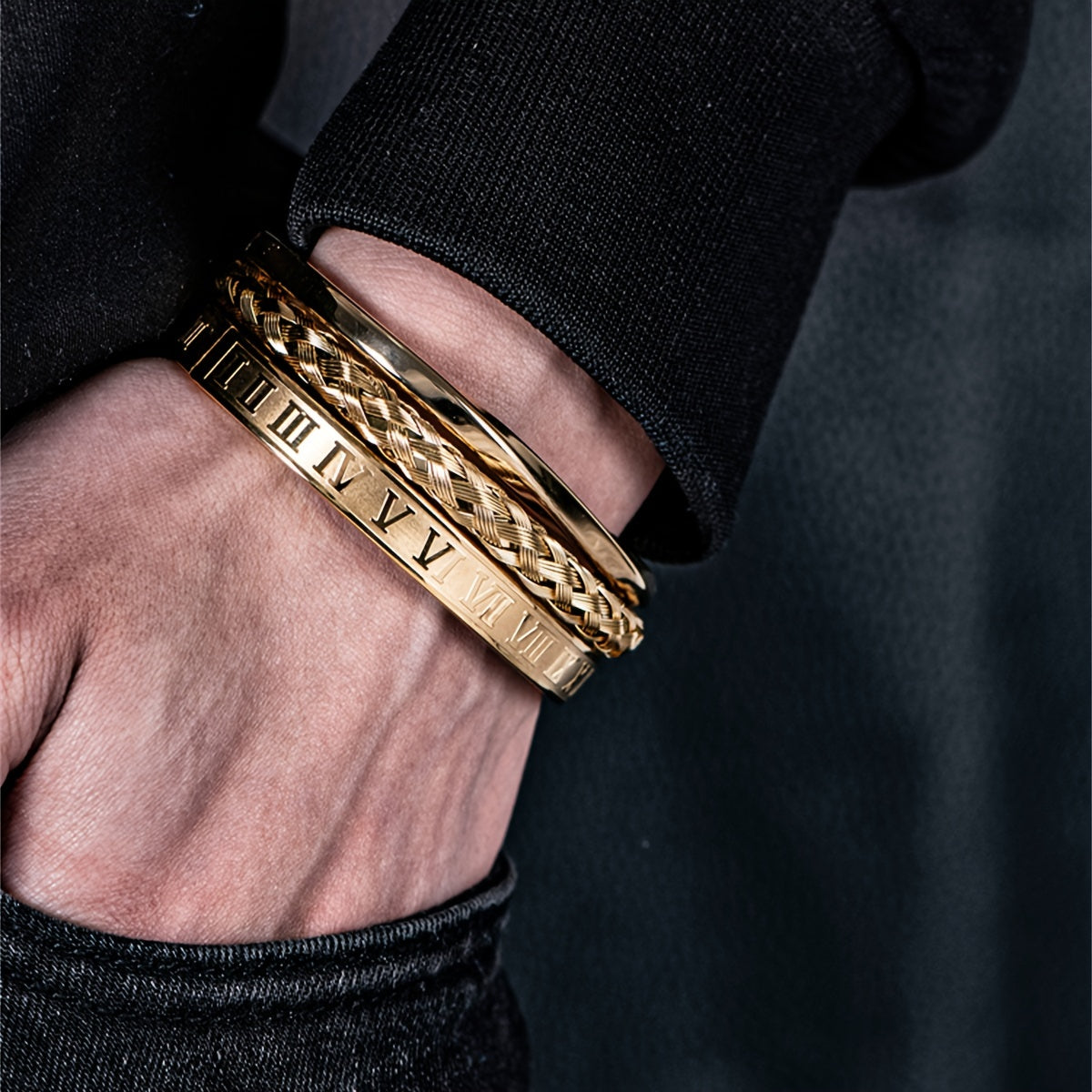 Classic Punk Stainless Steel Bracelet for Men | Gold