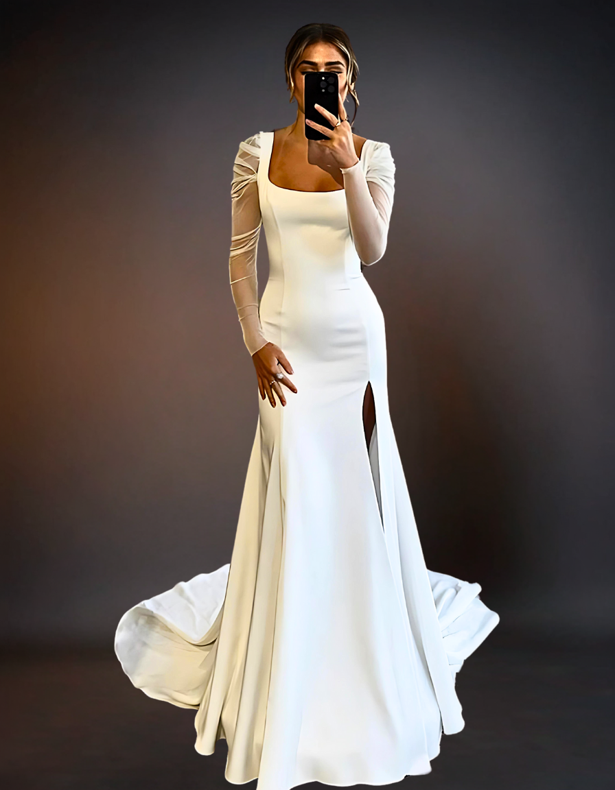 Chic Satin Wedding Dress | Simple Sweep Train