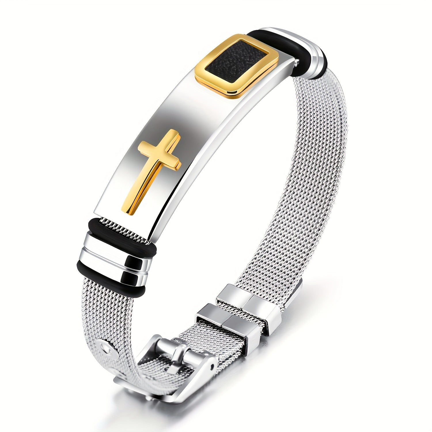 sleek cross titanium steel bracelet for men