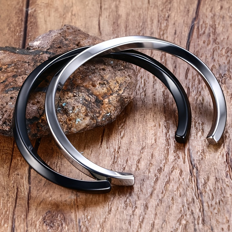 Twisted Stainless Steel Open Bracelet for Men | Metal