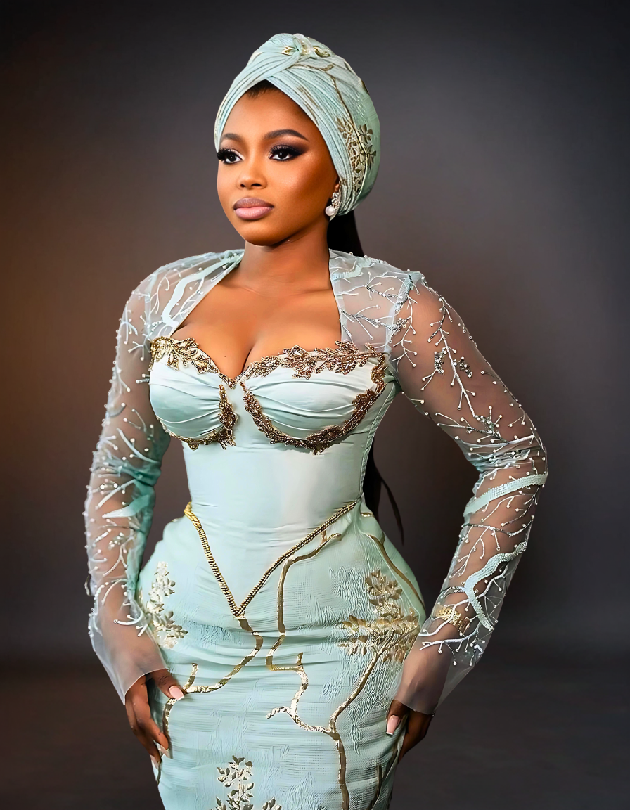 Luxurious Long Sleeve Aso Ebi Dresses | Mint Green