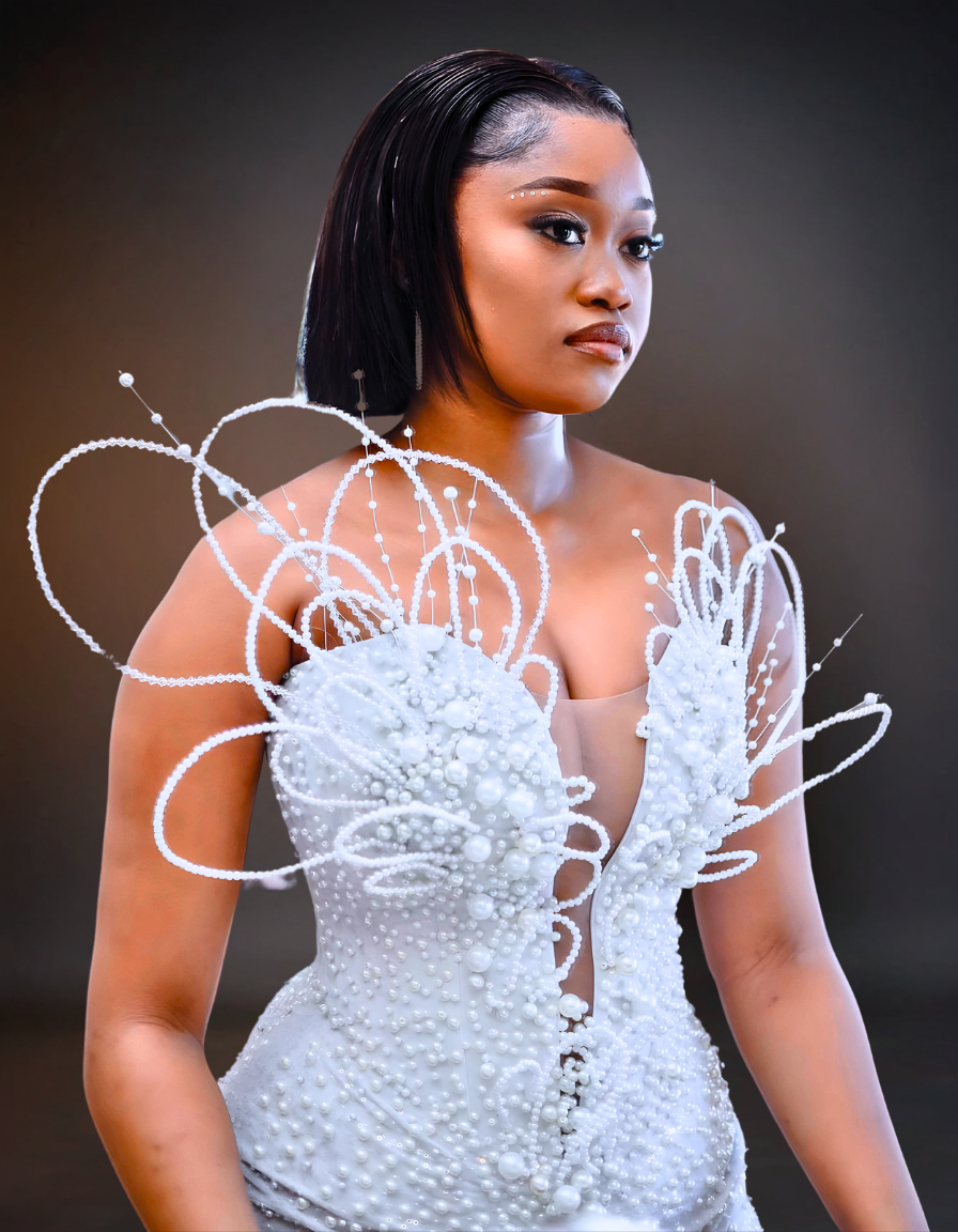 Luxury Exquisite Pearl Wedding Gown | 3D Pearl Detailing