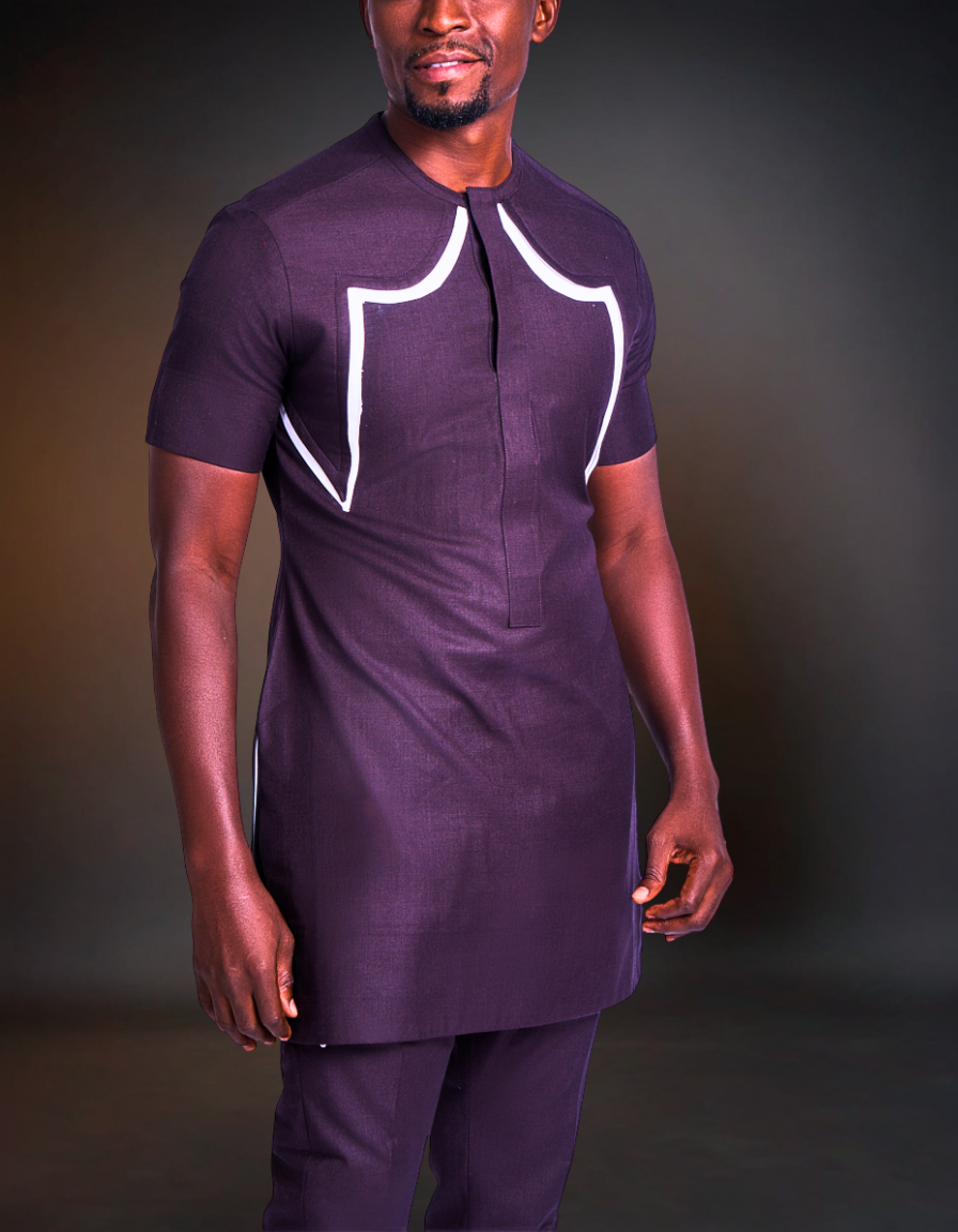 African Men's Kaftan | Custom Senator Wear | Purple Plum