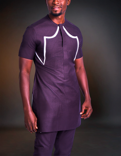 African Men's Kaftan | Custom Senator Wear | Purple Plum