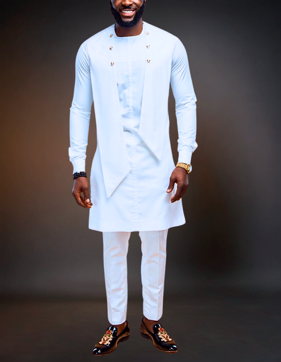Luxury African Men Kaftan Senator | Custom Sizing | White