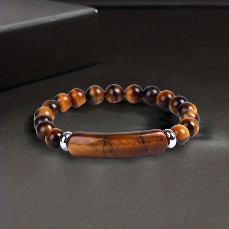 Natural Tiger Stone and Crystal Rough Beads for Men | Brown