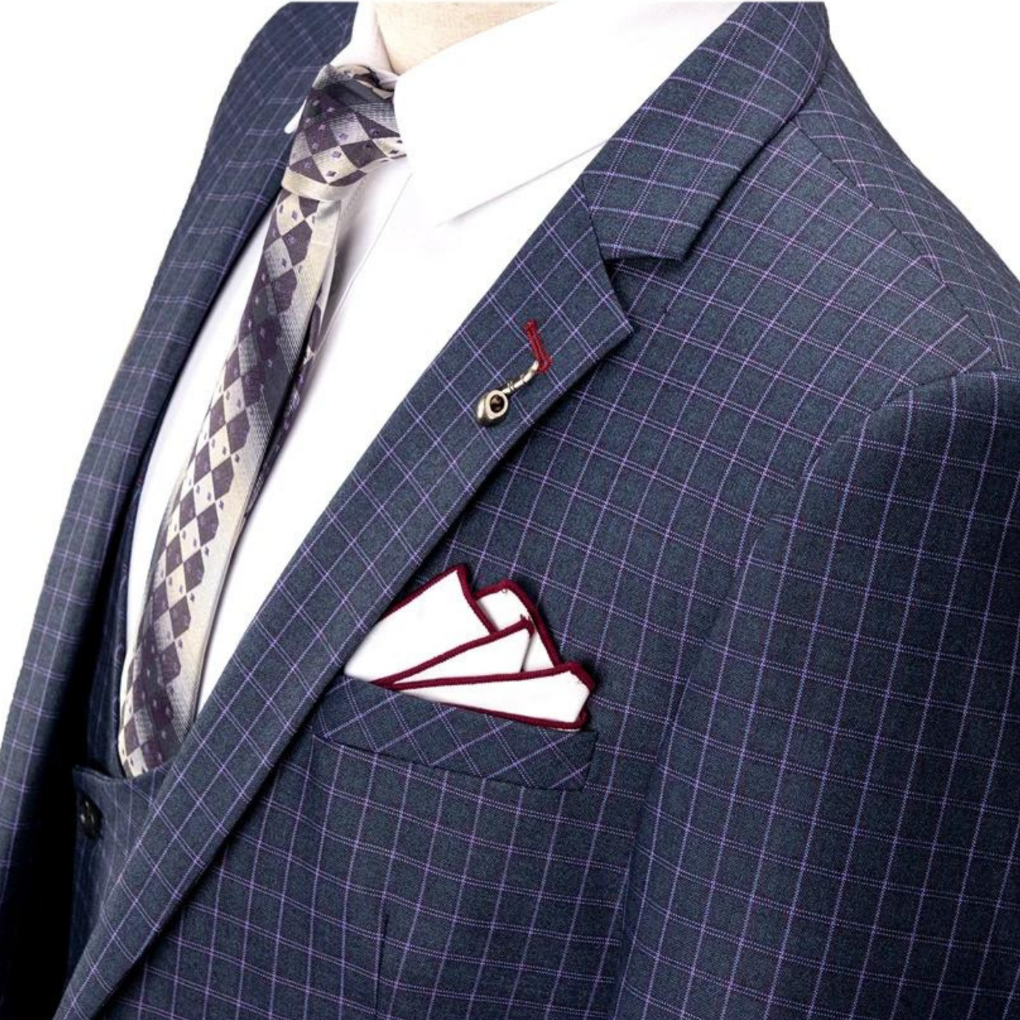 Luxury Grid Blazer Suit Dark Blue 2