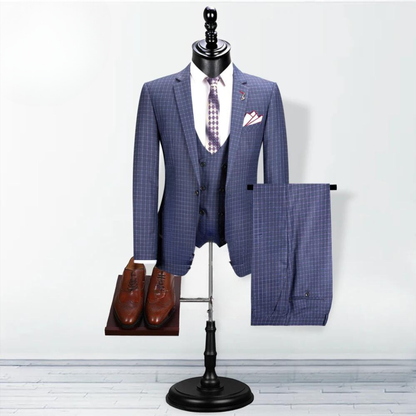 Luxury Grid Blazer Suit Dark Blue 3