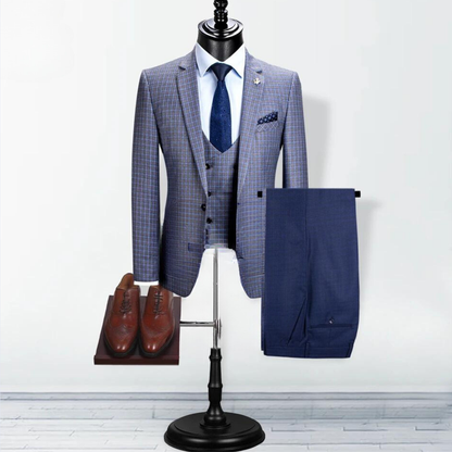 Luxury Grid Blazer Suit Light Blue