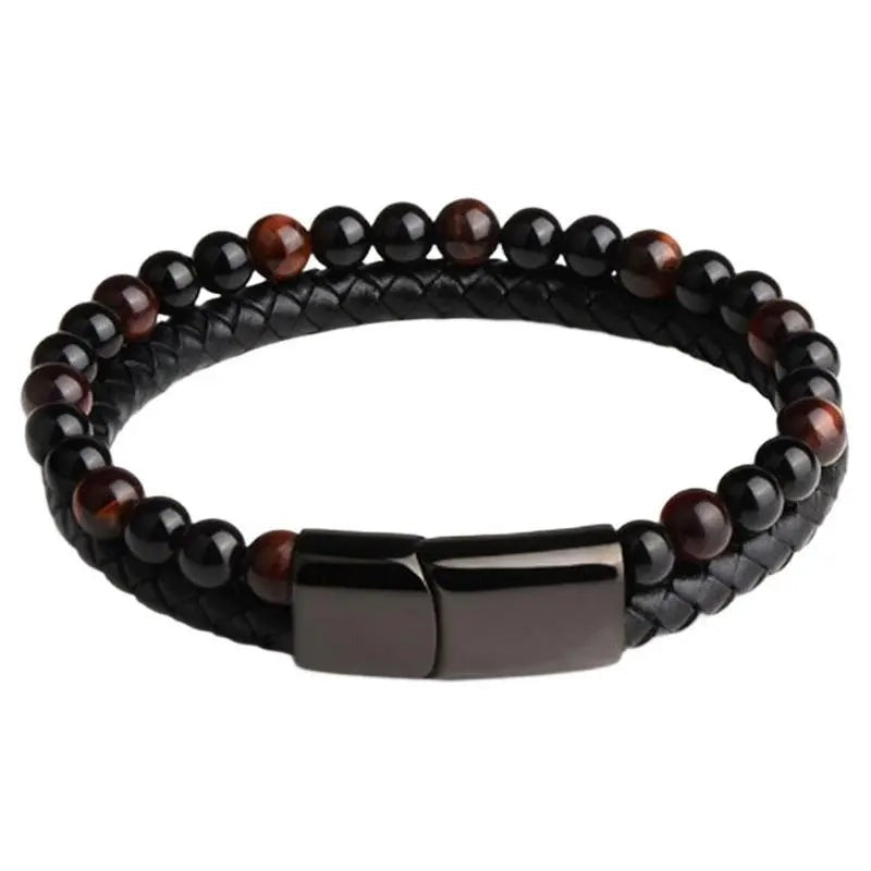 Maxhematie Beaded Leather Bracelet for Men | Black