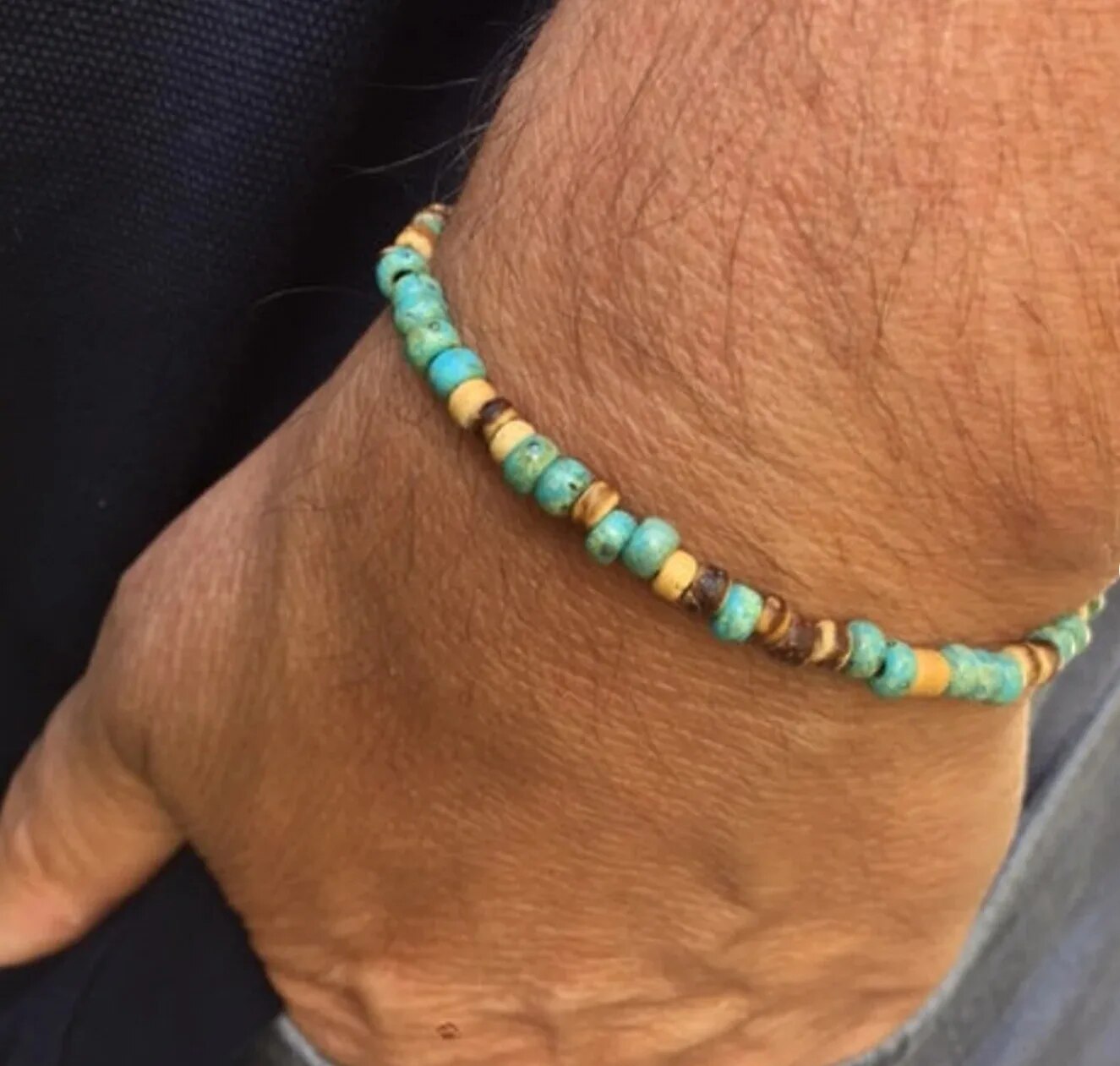 Boho Bracelet Stack with Turquoise and Coconut Beads