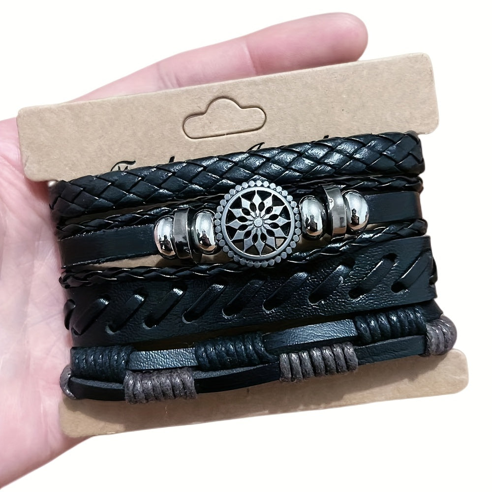 Vintage Leather Woven Bracelet for Men | Black