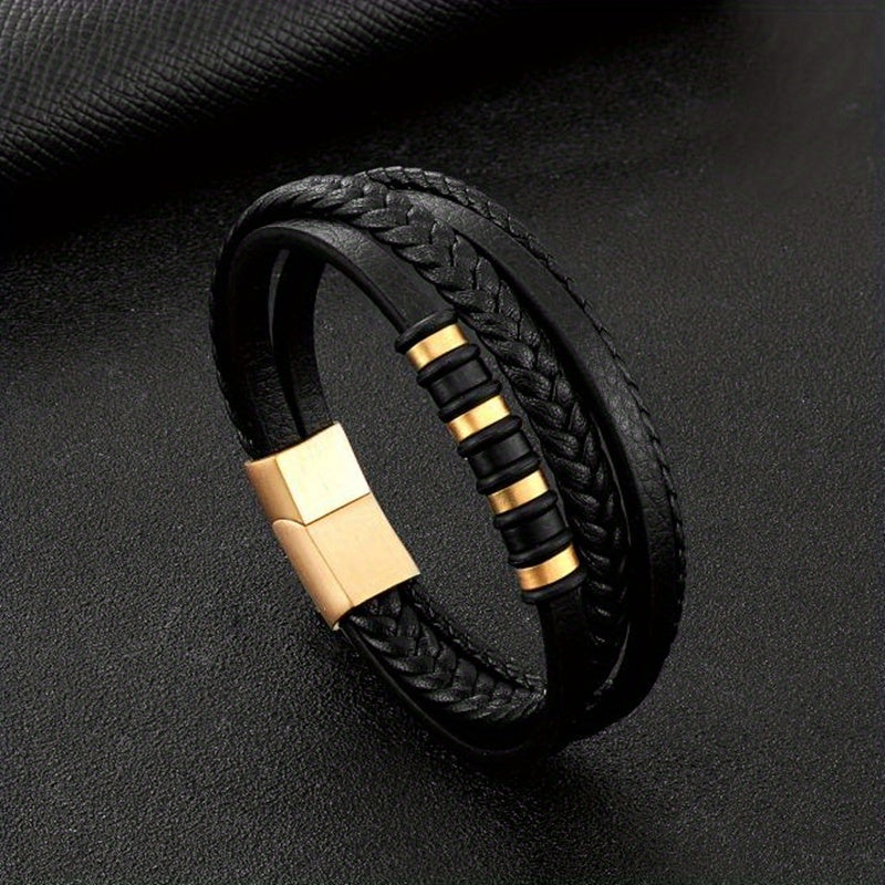 Men Fashion Punk Layered Braided Leather Bracelet, Casual Street Party Jewelry Accessories, Edgy Men's Bracelet, Fashion Accessory for Men