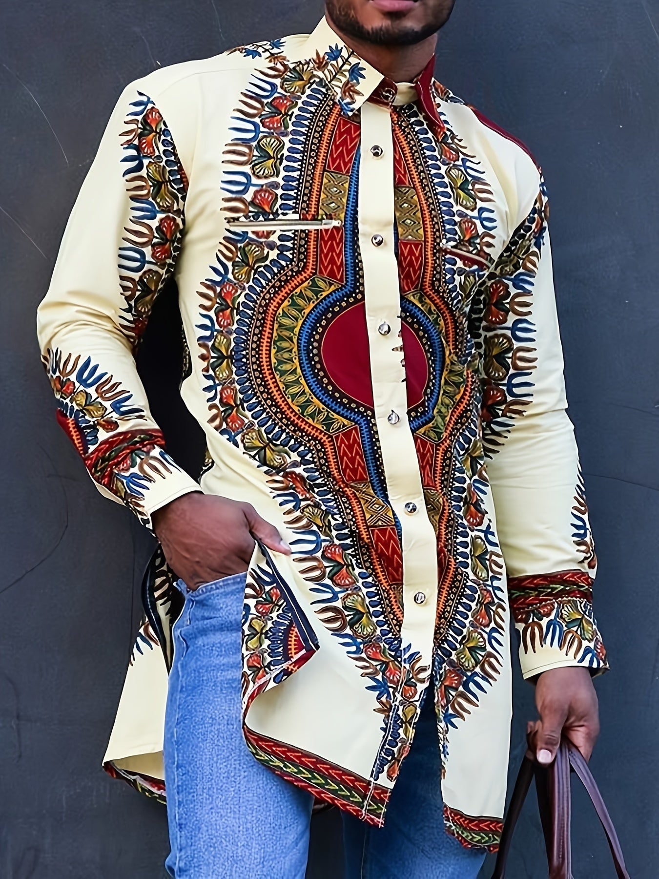 African Men Kaftan Shirt | Custom Sizing | Beige