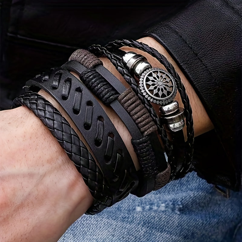 Vintage Leather Woven Bracelet for Men | Black