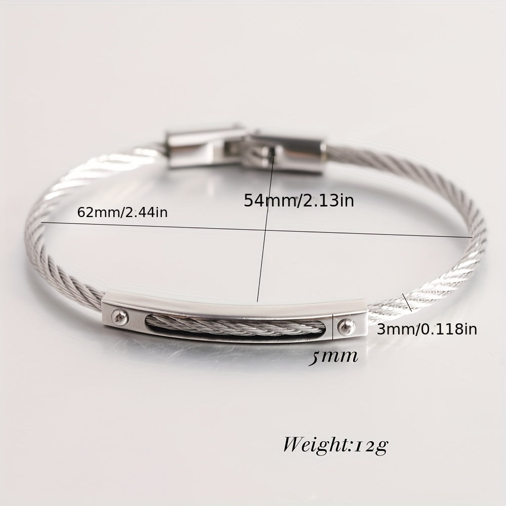 Stylish stainless steel open bangle, Trendy unisex accessory, Adjustable stainless steel bracelet