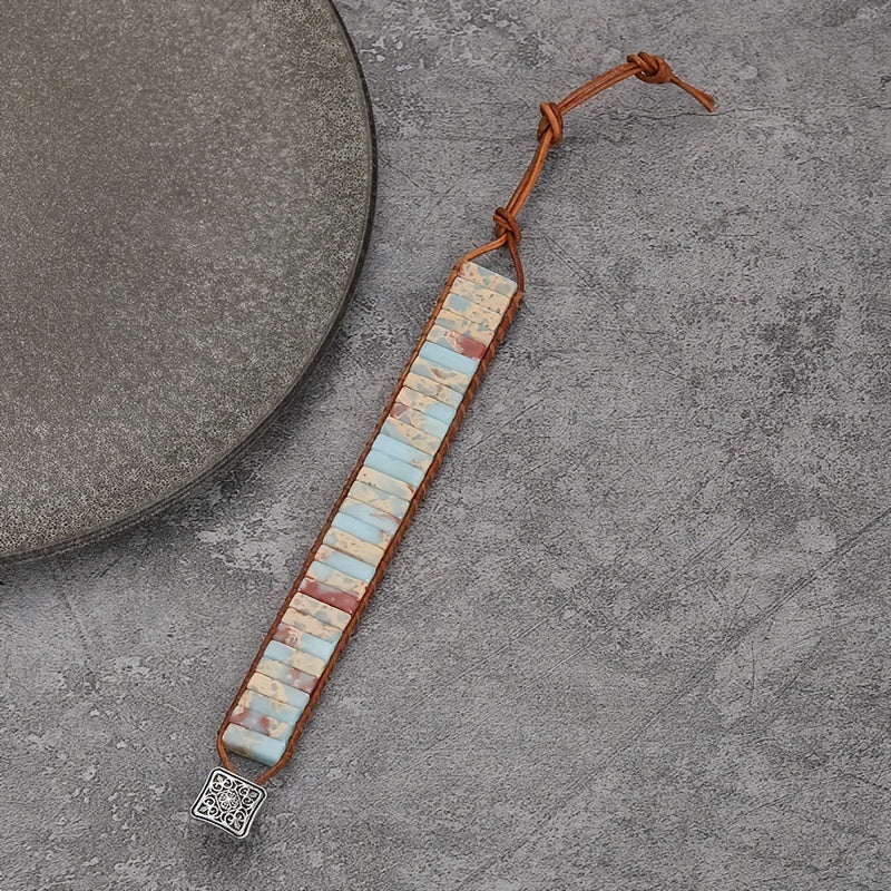 trendy bohemian woven stone bracelet for men