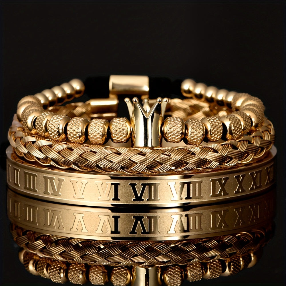 Luxury Roman Royal Crown Charm Bracelet for Men | Metal