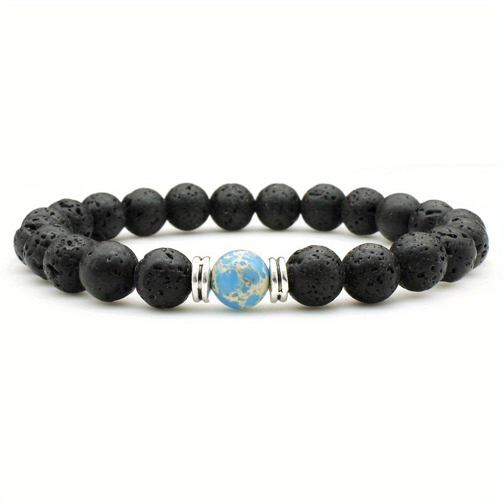 Lava Stone Essential Oil Diffuser Bead Bracelet for Men | Black