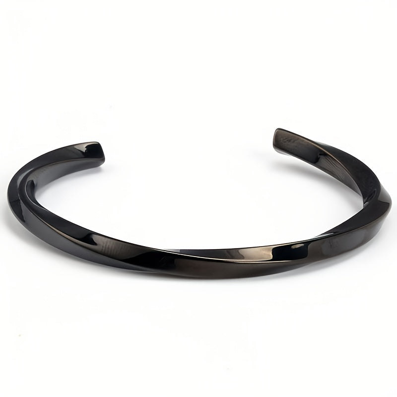 Twisted Stainless Steel Open Bracelet for Men
