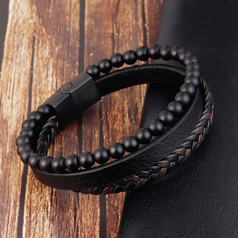 Sleek PU Leather Bracelet for Men | Black