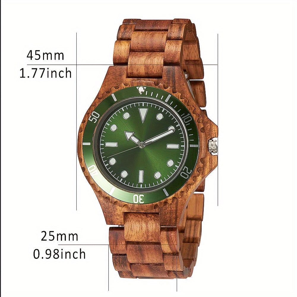 Dial Quartz Wooden Watch for Men | Green