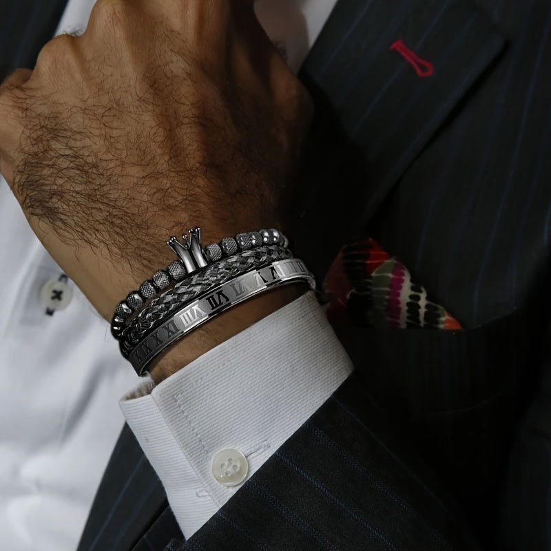 Luxury Roman Royal Crown Charm Bracelet for Men | Metal