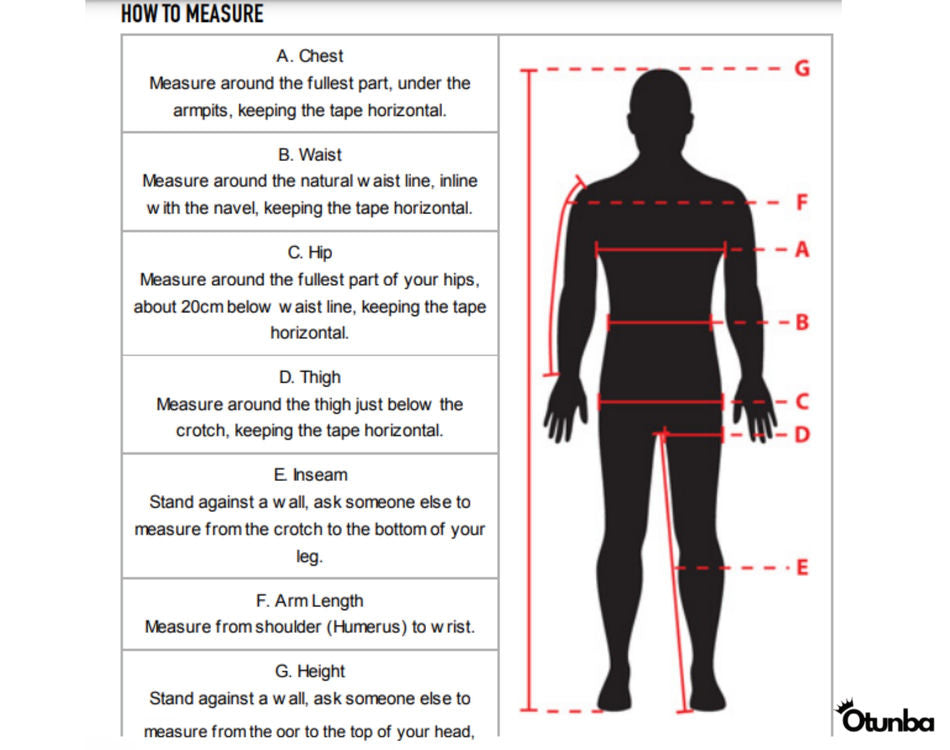 Men's How to Measure Guide | OTUNBA Luxury Fashion