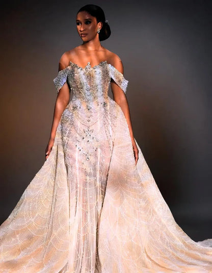 Luxury Sequin Wedding Dress | Detachable Tail