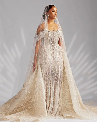 Luxury Sequin Wedding Dress | Detachable Tail