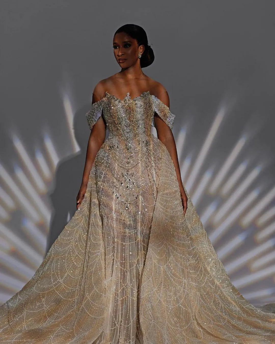 Luxury Sequin Wedding Dress | Detachable Tail