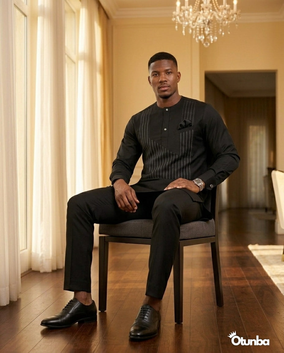 African Men's Kaftan | Custom Senator Wear | Black — Photo 116 | OTUNBA Luxury Fashion