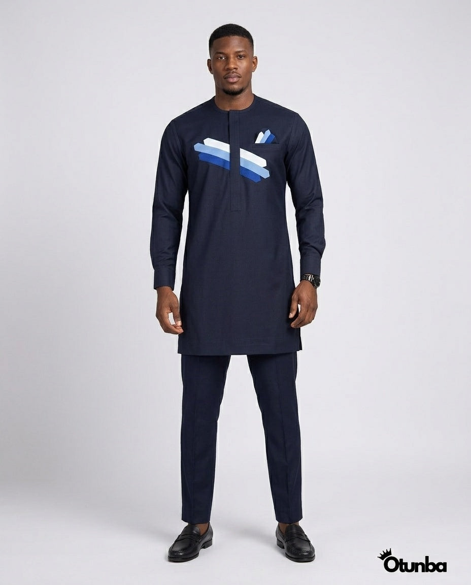 African Men's Kaftan | Custom Senator Wear | Blue Design — Photo 145 | OTUNBA Luxury Fashion