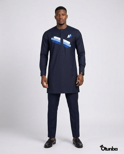 African Men's Kaftan | Custom Senator Wear | Blue Design — Photo 145 | OTUNBA Luxury Fashion