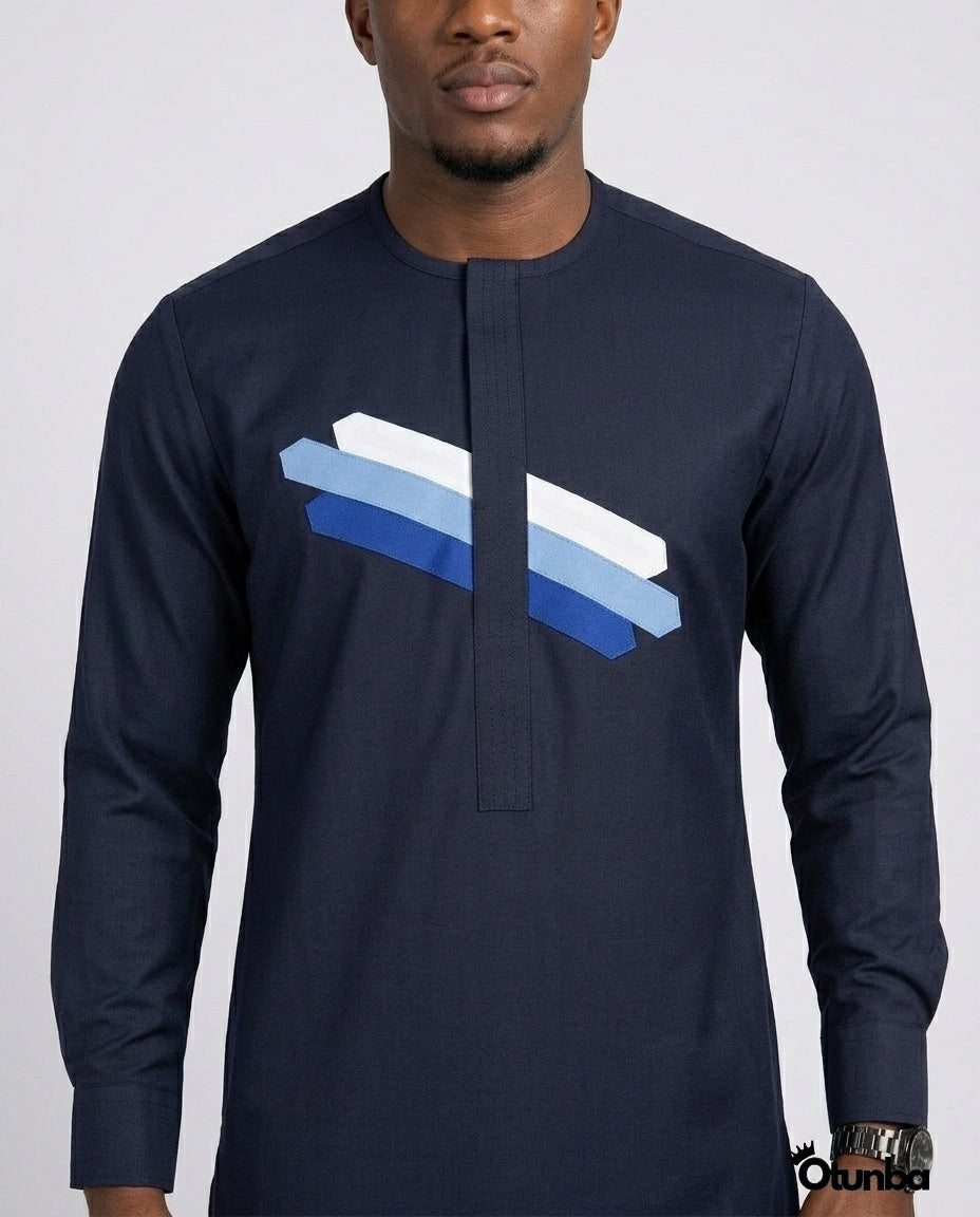 African Men's Kaftan | Custom Senator Wear | Blue Design