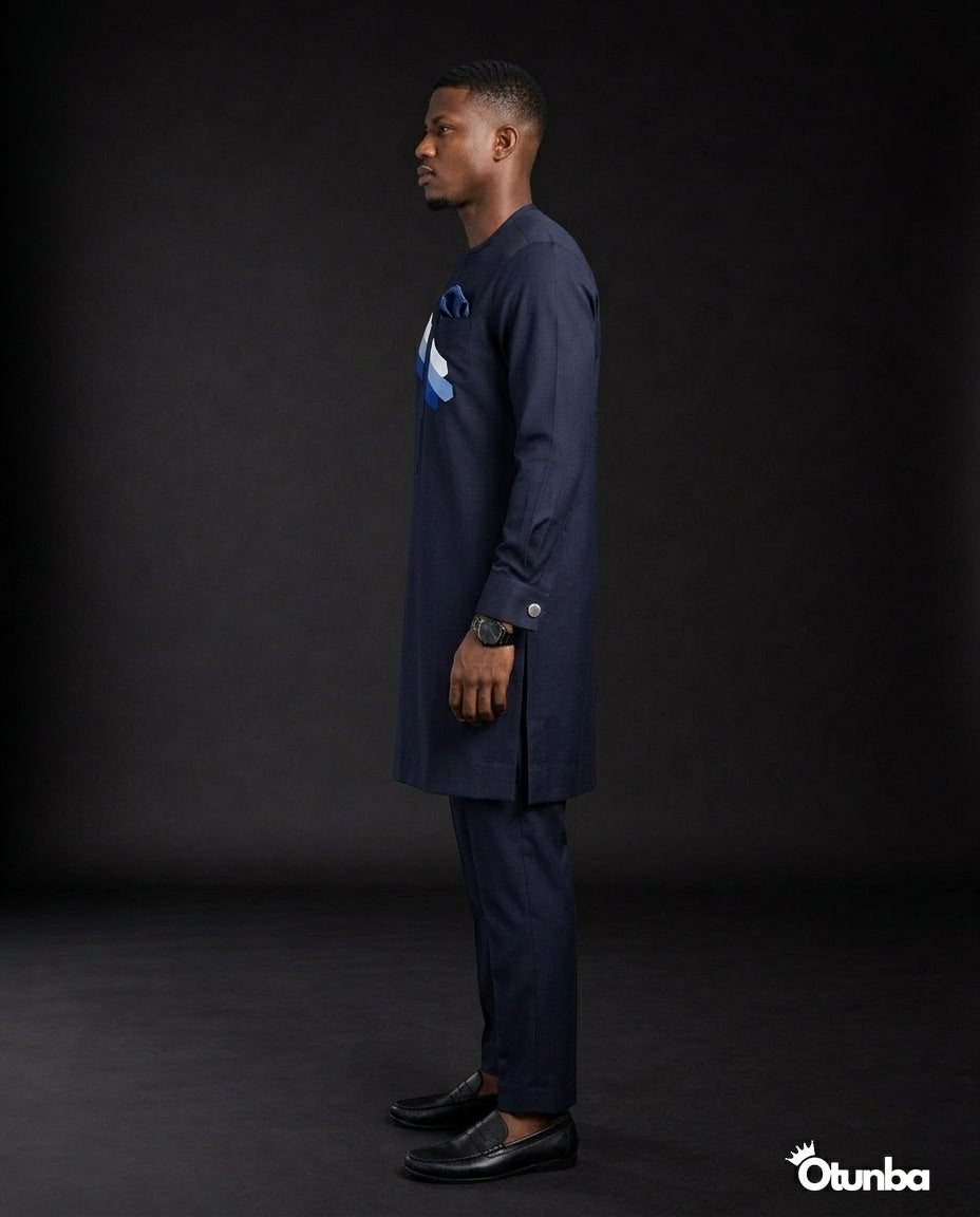 African Men's Kaftan | Custom Senator Wear | Blue Design — Photo 148 | OTUNBA Luxury Fashion