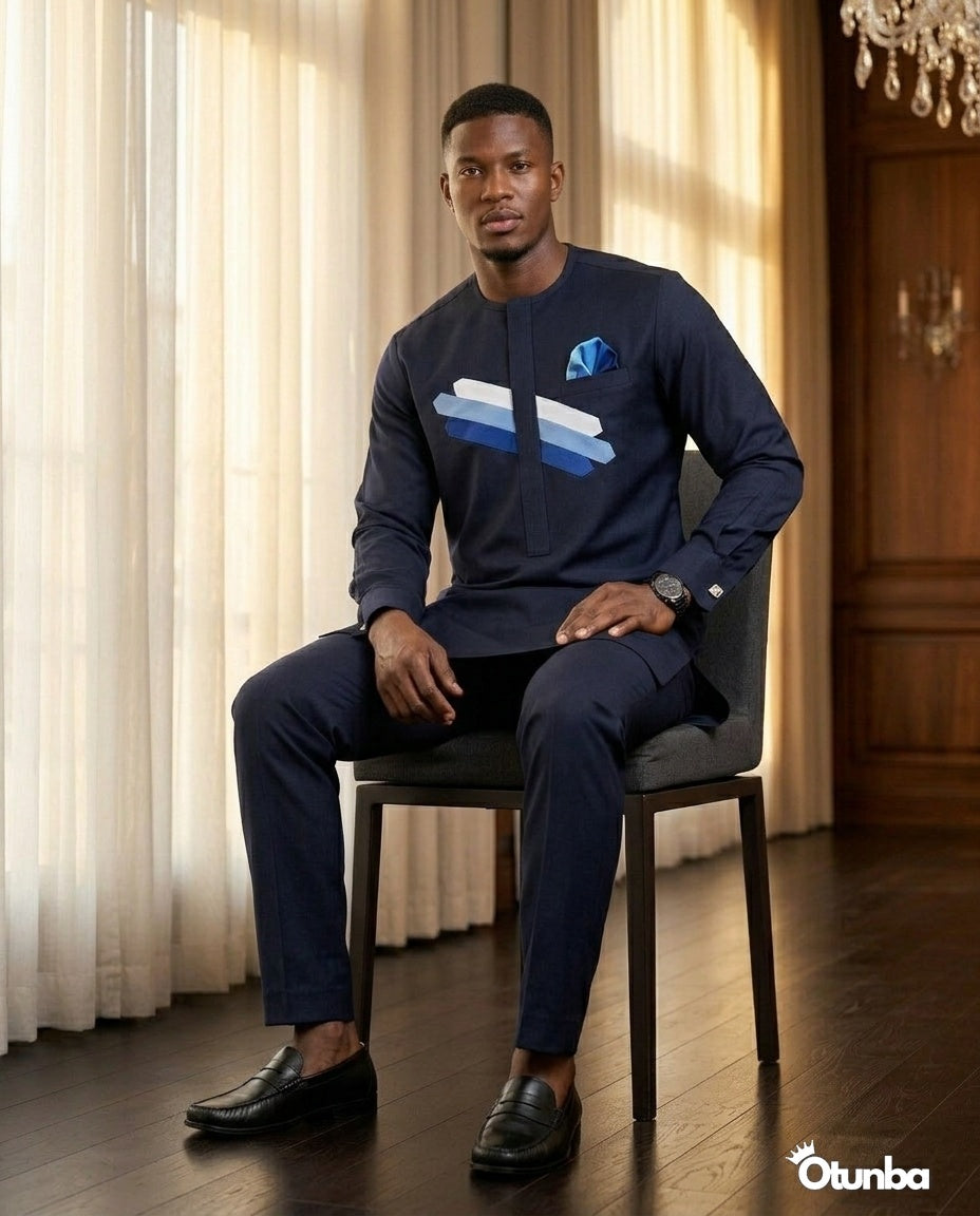 African Men's Kaftan | Custom Senator Wear | Blue Design — Photo 152 | OTUNBA Luxury Fashion