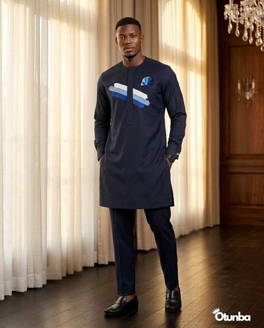 African Men's Kaftan | Custom Senator Wear | Blue Design — Photo 153 | OTUNBA Luxury Fashion