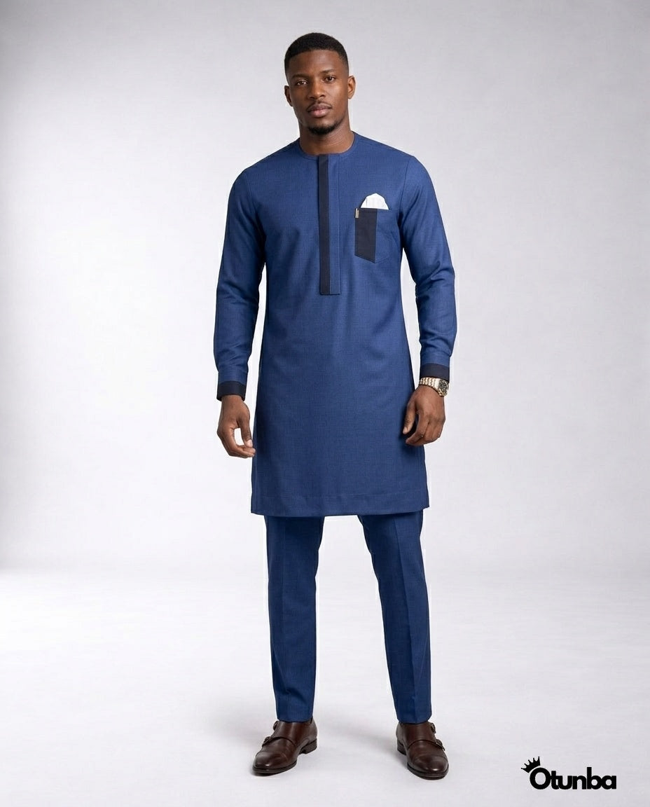 African Men's Kaftan | Custom Senator Wear | Blue — Photo 133 | OTUNBA Luxury Fashion