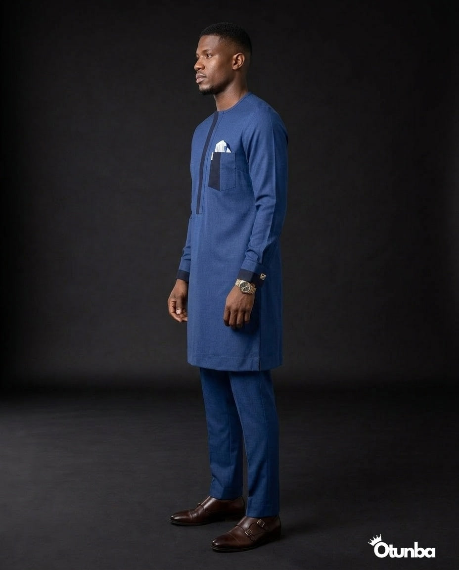 African Men's Kaftan | Custom Senator Wear | Blue — Photo 136 | OTUNBA Luxury Fashion