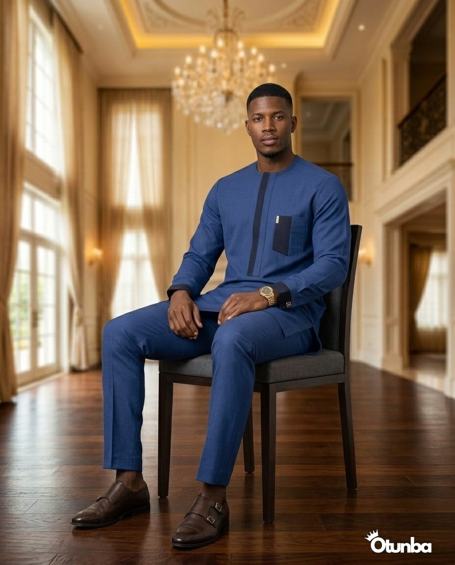 African Men's Kaftan | Custom Senator Wear | Blue — Photo 140 | OTUNBA Luxury Fashion