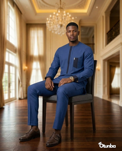 African Men's Kaftan | Custom Senator Wear | Blue — Photo 140 | OTUNBA Luxury Fashion