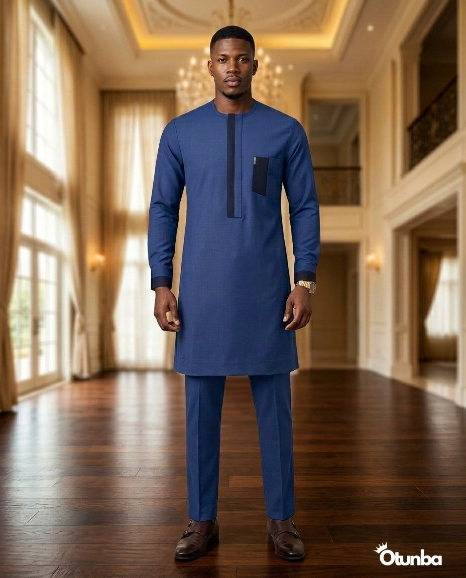 African Men's Kaftan | Custom Senator Wear | Blue — Photo 141 | OTUNBA Luxury Fashion