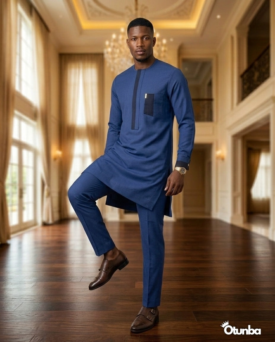 African Men's Kaftan | Custom Senator Wear | Blue — Photo 142 | OTUNBA Luxury Fashion