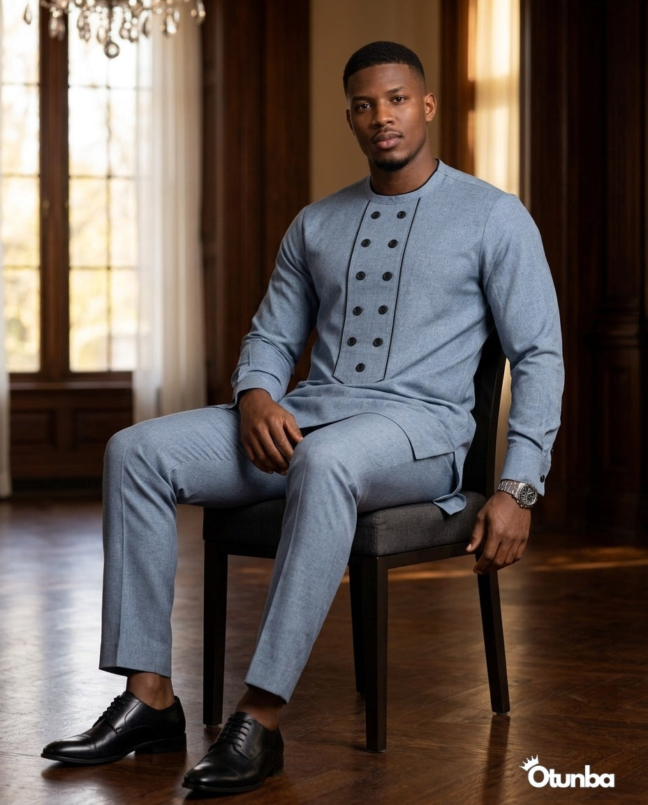 African Men's Kaftan | Custom Senator Wear | Blue Style — Photo 164 | OTUNBA Luxury Fashion