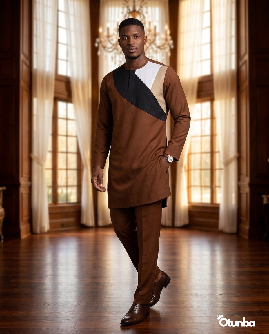 African Men's Kaftan | Custom Senator Wear | Brown — Photo 174 | OTUNBA Luxury Fashion
